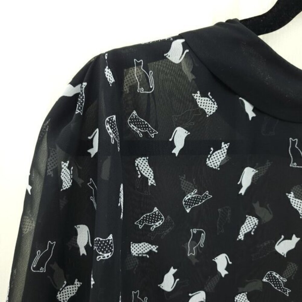 Marks & Spencer Sheer Cat-Print Peter Pan Collar Blouse Black US 8 Halloween - Picture 12 of 16